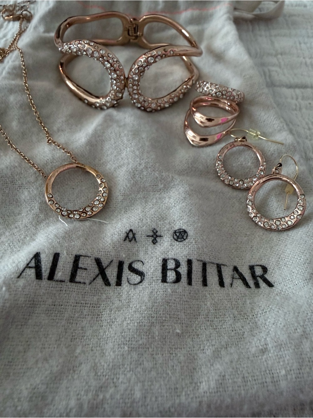 Alexis Bittar Rose Gold Crystal Hoop & Bracelet Jewelry Set
